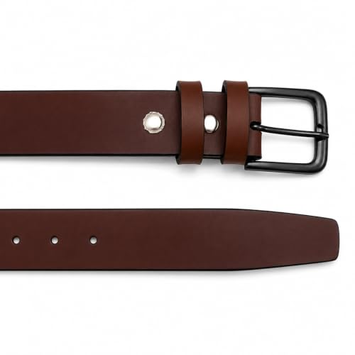 Image of Men's Black Leather Belt with Matte Black Pin Buckle
