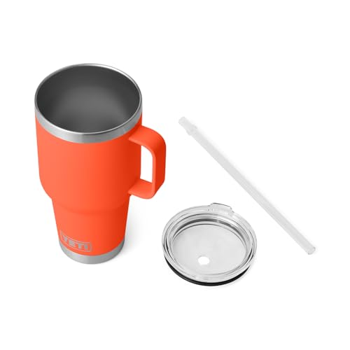 Image of YETI Rambler 35 oz Tumbler with Handle and Straw Lid, Travel Mug Water Tumbler, Vacuum Insulated Cup with Handle, Stainless Steel, Papaya