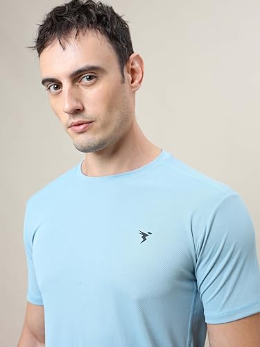 Image of TECHNOSPORT Men's Slim Fit Polyester Activewear Sports T-Shirt with Moisture-Wicking Comfort for Workout, Running & Gym
