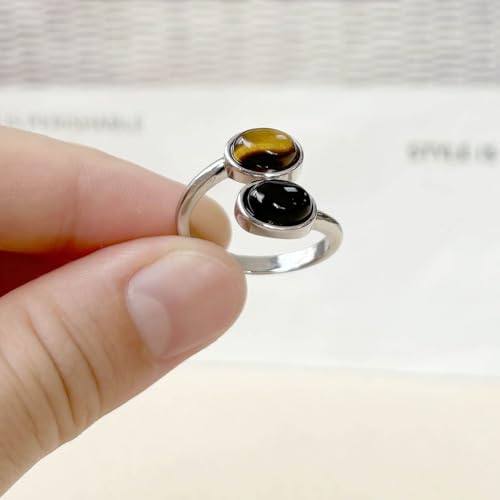Tiger Eye Ring, Obsidian Ring for Men, Adjustable Boho Rings for Women, Black Stone Ring for Obsidian Jewelry, Hippie Goth Rings for Earthy Jewelry - Thumbnail 7