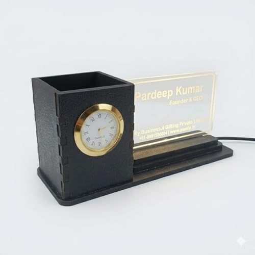 Image of Acrylic Laser Engraved Table Sign Stand, Laser Engraved Sign or Name Plate for Doctor, Teacher, Advocate, Medical, Proprotor office or personal use with Warm White Light (Pen Stand with LED)