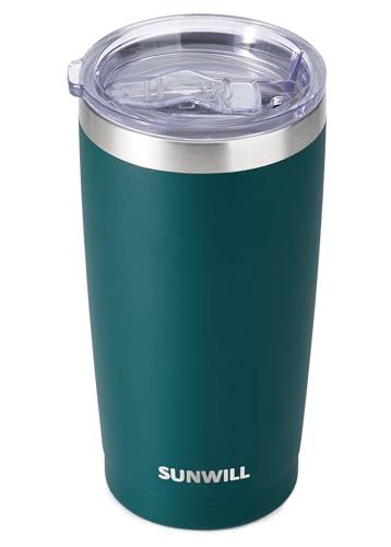 Image of SUNWILL Travel Coffee Tumbler 20 oz, Insulated Mug with Lid, Stainless Steel Cup for Outdoor, Powder Coated Dark Green