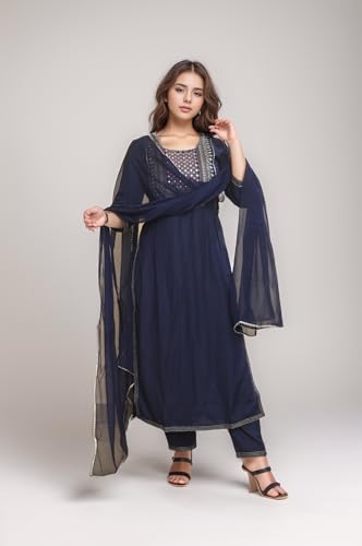 Image of Women Rayon Embroidered Kurta with Pant and Dupatta Set