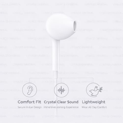 Image of Original for iPhone Light-ning Durable Lightning Earphones with Tangle-Resistant Cable and HD Audio for 11, 13,14, 12, Rich Bass and Clear Calling (White)