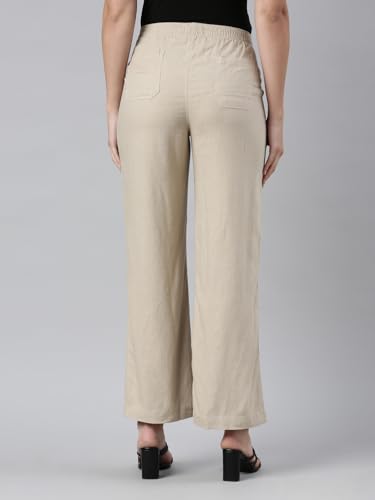 Image of GO COLORS Solid Linen Cargo Pants for Women | Full Length, Mid Rise, Side Pockets