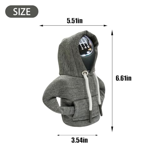 Car Gear Shift Cover Fashionable Hoodie Car Shift Knob Winter Warm Gear Shift Knob Cover Sweater Shirt Auto Interior Accessories Shift Knob Universal Car Decoration Accessories (Gray)