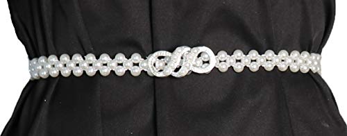 Cinturón elástico de perlas para mujer, hebilla entrelazada con diamantes de imitación,...