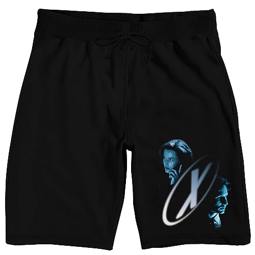 Bioworld The X-Files X Logo With Agents Mulder & Scully Men's Black Sleep Pajama Shorts