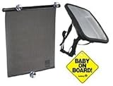 Two Free Bonuses with this Baby Mirror that will keep your child in sight in the back seat and includes a Car Window Shade and Baby on Board sign for your car