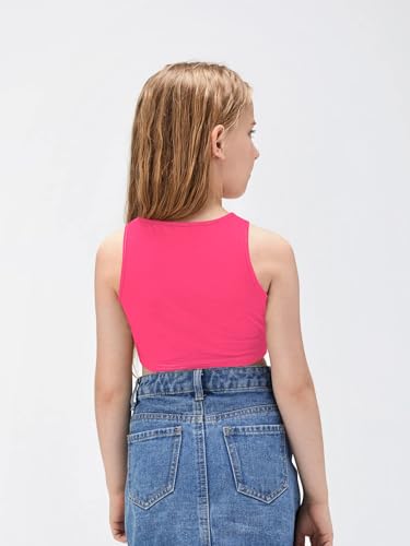 Image of OYOANGLE Girl's Casual Solid Sleeveless Round Neck Slim Fit Basic Crop Tank Top