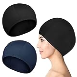 2 Sück Uniseks badmutsen, zwart en marineblauw, flexibele waterdichte badmuts, hypoallergeen, lichte zachte zwemmuts voor lang kort haar, kinderen, vrouwen en mannen