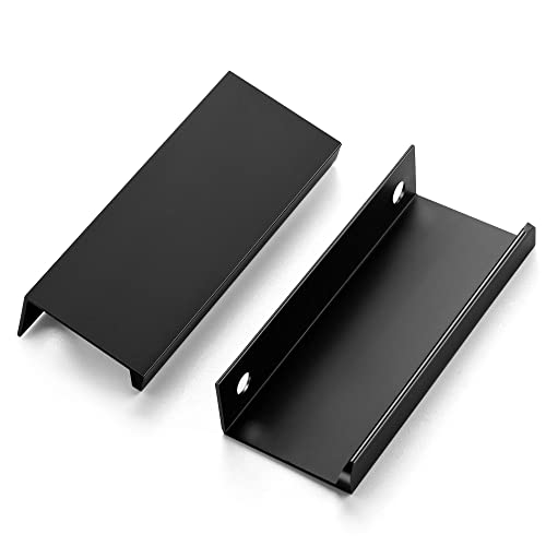 Image of 10 Pack Finger Pulls for Cabinets - 64mm /2.5in Hole Center Black Handles | 80mm /3.15 inch Overall Length, Edge Pulls, Concealed Tab Kitchen Drawers Pulls, Easy Install, Screws Included, Rust-Resistant