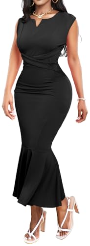 Image of SxClub Elegant Dress for Women Sexy 3 /4 Sleeve Business Knee Length Dresses Fishtail Zipper Belt