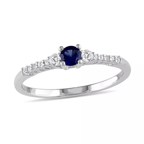 0.50Ct Round Lab-Created Blue Sapphire Promise Ring 14k White Gold Plated Silver Gift BY BALAJIGEMSANDJEWELRY