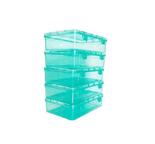 Image of Feliz Green Coloured Plastic Medium Storage Boxes Size 8.5 x 5.5 x 2.25 inches (Set of 5)