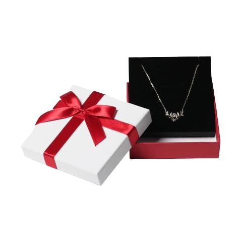 White Kraft Gift Boxes With Red Ribbon Jewellery Cardboard Small Gift Boxes With Lids For Presents Necklace Bracelet Earrings Rings Bangle Charms Wholesale Sets (Necklace/ Earrings/ Ring) Cover
