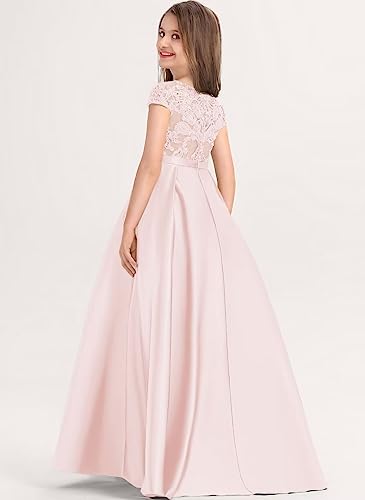 Ball-Gown Princess Scoop Long Lace Satin Junior Bridesmaid Dress Flower Girl Dress for Wedding Guest Dresses2