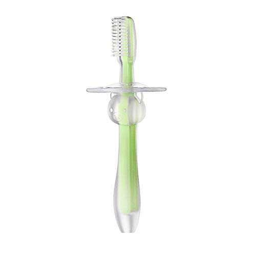 Image of Silicone Training Manual Toothbrush With Soft Bristles, Gum Massager & Anti-Choking Shield|Bpa Free Easy Grip Toothbrush For Babies /Kids /Toddlers,Green