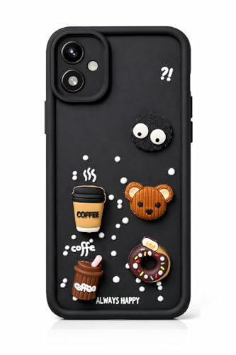 Image of Bintage Cute Fun Taddy Cartoon 3D Ball Bear Milk Cake Coffee Silicon Case Full Body & Camera Protection Back Cover Compatible for Samsung Galaxy F04-4G - Black