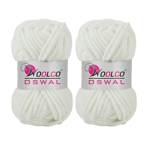 Image of Yankie Chenille Supersoft Velvet Yarn, Plushie & Blankie Yarn for Crochet, Knitting, Amigurumi & DIY Crafts (White, Pack of 2)