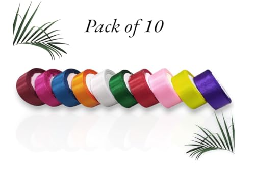 Image of Craft and Toys Satin Ribbon for Decoration, Gift Wrapping, and Other Multi-Purpose Use (Pack of 10), Colour:- Multi 9 metres Approx (10 Pcs Satin Ribbon)