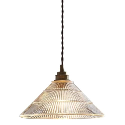 Luminaire suspendu vintage en verre rayé transparent et son cordon réglable pour îlot de cuisine