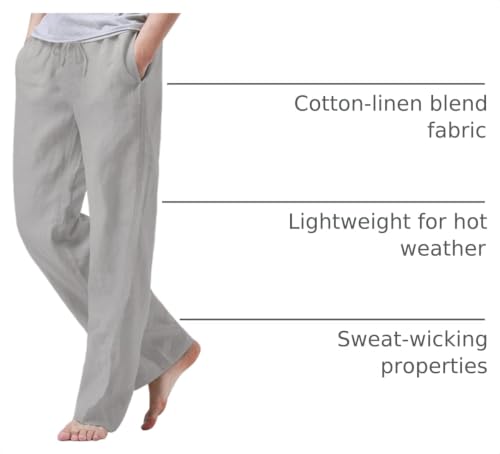 Image of iWoo Linen Pants Men Casual 2025 Summer Beach Elastic Drawstring Waist Yoga Pants Travel Baggy Work Pant Pajama