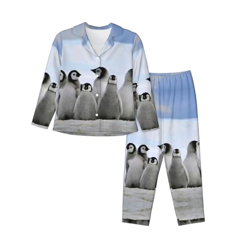 Ensemble de pyjama imprimé pingouins EdWal pour femme avec pantalon long et manches longues