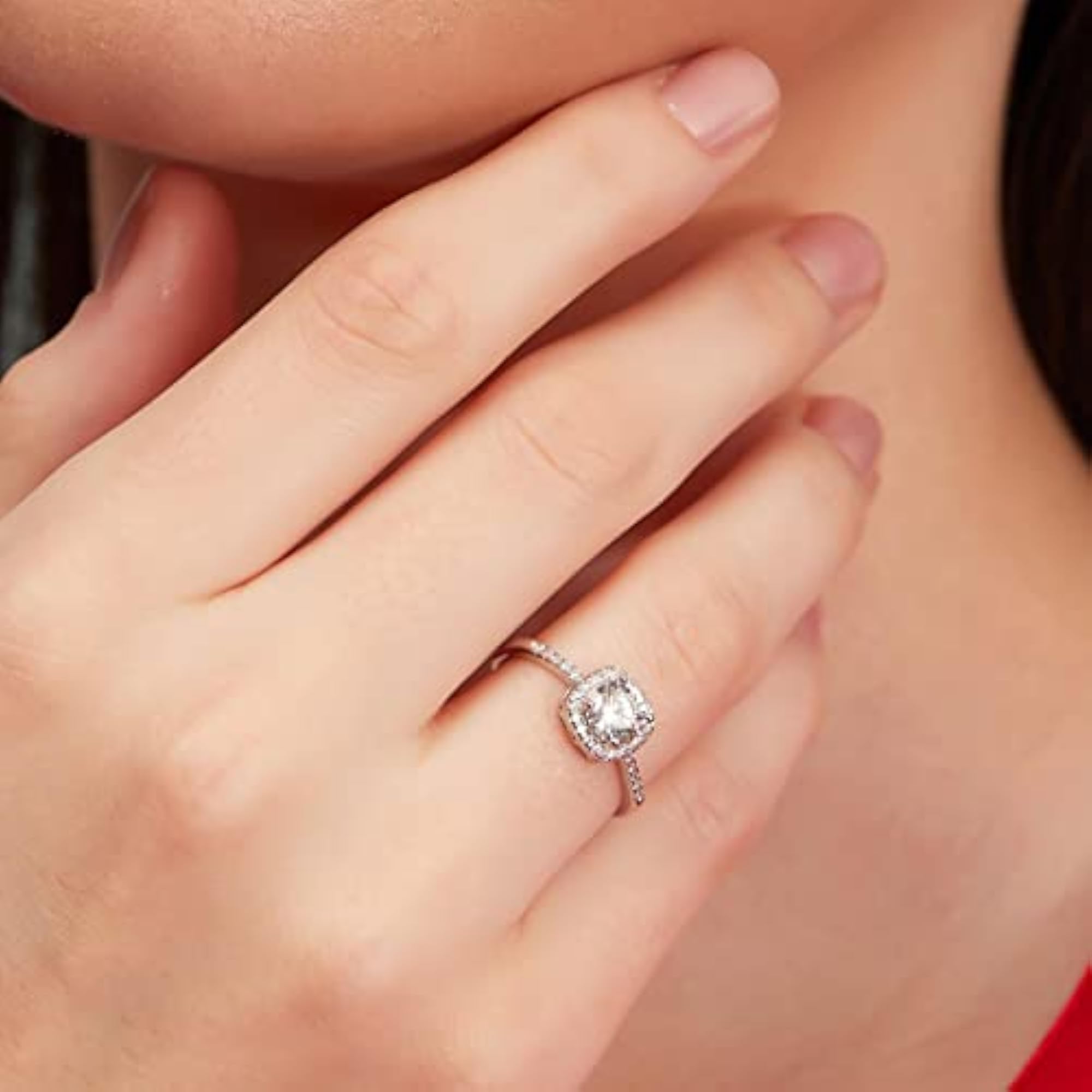 925 Silver CZ Square Solitaire Rhodium Plated Ring