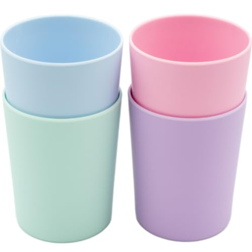 WeeSprout Bamboo Toddler Cups 10 oz Set of Four Babies Big Kids & Toddlers Made With All Natural Bamboo Dishwasher Safe (Pastel Blue Mint Purple & Pink 10 oz (Without Lids))