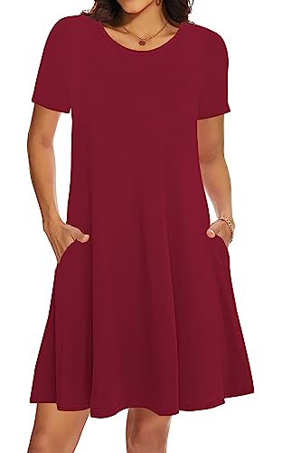Image of Casual Summer Dresses for Women Beach Sun Dress Short Sleeve Tshirt Dress with Pockets