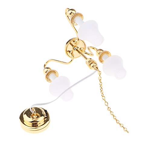 CUTICATE Puppenhaus Miniatur LED Licht Hängende Gold Decken Lampe Deckenleuche, Puppenstube Dekoration – Bild 7