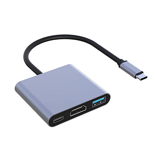 موزع USB 3.0 منفذ نوع C محول 3 في 1 لملحقات الكمبيوتر مع USB-C 4K HDMI كروت اس دي/تي اف وايثرنت قاعدة شحن للتابلت والموبايل متوافق اتش بي وديل وسويتش ولينوفو جالاكسي سرفاس باد وايباد وايفون وماك رمادي