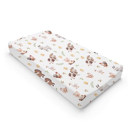 Image of Baby Farm Life Changing Pad Cover for Boy Girl 32''x16'' Farm Animals Pig Goat Horse Cow Chick Rooster Duck Leaves Fitted Changing Pad Sheets Soft Breathable Diaper Change Table Mats