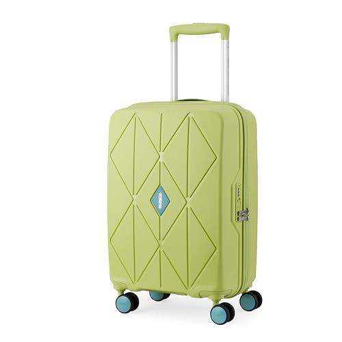 Image of American Tourister Qubiz | Cabin Trolley Bag (55 cm) | 360 8 Wheel Travel Luggage | Hard Case Polypropylene Suitcase | Recessed Combination Lock | Lime & Turquoise