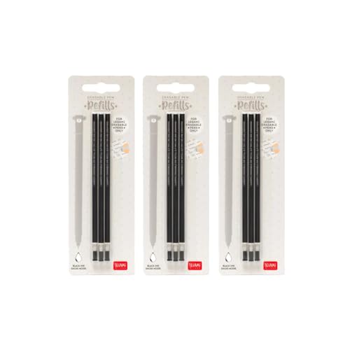 Legami - Gelschreibermine radierbar Set 9 Stück Höhe 13 cm Thermosensible Tinte Schwarz Spitze 0 7 mm (3er Set Schwarz)