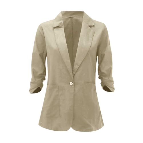 Linen Blazer for Women Lightweight Stretchy Ruched Long Sleeve Fully-Lined Cotton Casual Work Jacket with Pockets4