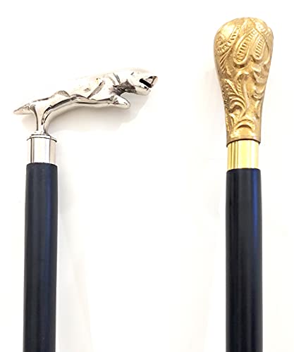 Canne en laiton sculpté poignée jaguar style cannes victoriennes lot de 2