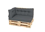 TexDeko Comfort Palettenkissen wasserabweisend 120 x 80 x 12cm XL mit abnehmbarem Bezug waschbar In- & Outdoor Palettenpolster Schaumstoff mit Rückenkissen gesteppt (3 TLG-Set, Anthrazit)