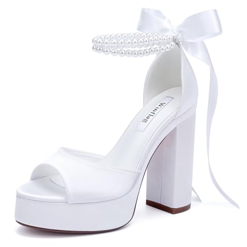 High Heel Platform Bridal Shoes Pearl Heels Wedding Shoes for Bride Platform Heeled Wedding Sandals