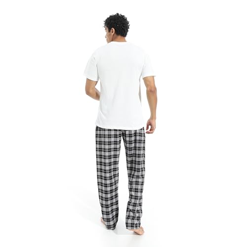 Half Sleeves T-shirt With Caro Sided Pockets Pants Pijama Set - Black & Off-White for Men
