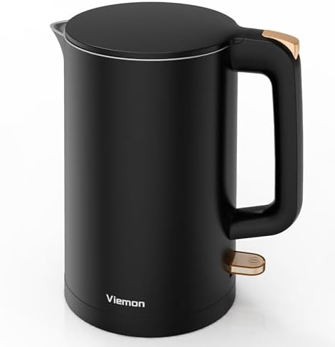 Electric Kettle, 1.7L Double Wall Stainless Steel Cool Touch, Water Boiler & Heater, 1500W Hot Tea Pot, Auto Shut-Off & Boil Dry Protection, BPA-Free, Cordless Base & LED Indicator, Black