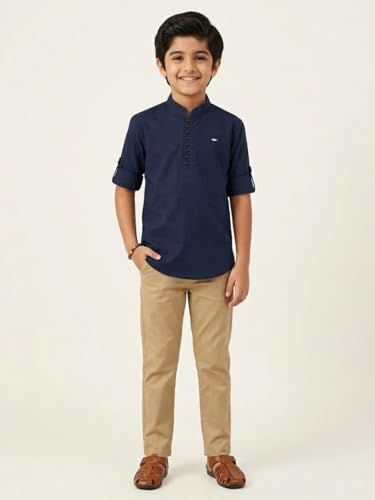 Image of Kids Stylish Solid Style Cotton Mandrain Collar Regular Fit Kurta|| Formal Boys Shirt || Casual Wear Buttoned Kurta for Boys