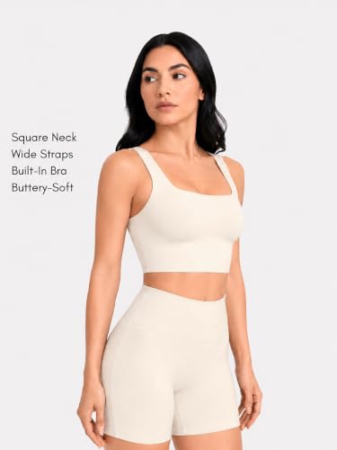 Image of Sunzel Square Neck Longline Sports Bra, Built-in Bra Crop Tank Top
