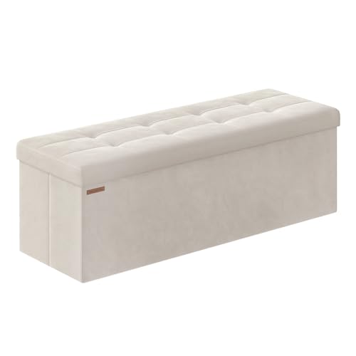SONGMICS Mazie Collection - Storage Ottoman Bench, Foldable Foot Rest, 15 x 43 x 15 Inches, End of Bed Bench, Storage Chest, Load 660 lb, Living Room, Bedroom, Entryway, Cream White ULSF277W