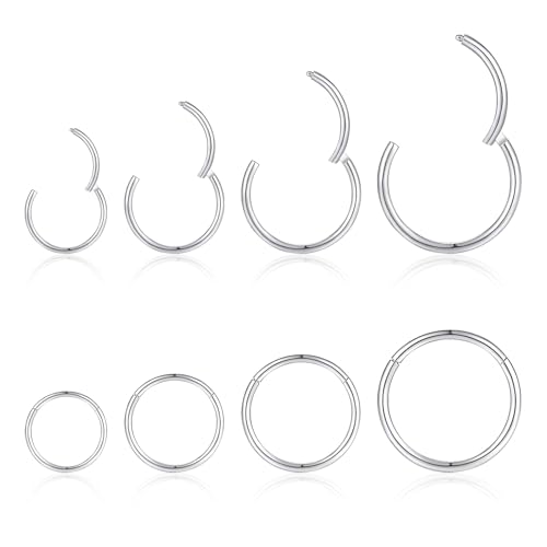 jagosen 18G Piercing Plata Nariz Aros Septum Acero Noxidable Quirurgico 8Piezas Cartílago Pendientes De Aro Bisagra Anillos Piercing Labio Helix Nariz Plata 6mm/8mm/10mm/12mm