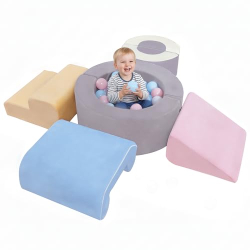 Bumnana Toddler Climbing Toys Indoor, 7‑Piece Soft Foam Play Set for Toddlers 1‑3, Foam Climbing Blocks with Slide, Stairs & Ball Pit, Crawl and Climb Activity Gym, Lightweight & Washable Kids Gift