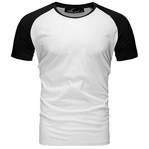 Amaci&Sons Oversize Doppel Farbig Herren Slim-Fit Crew Neck Basic T-Shirt Rundhals 1-0004 Weiß/Schwarz XL