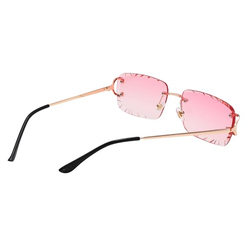 Image of Hycredi Rimless Rectangle Sunglasses for Men /Women- Frameless Square Trendy Shade - Diamond Cutting Eyewear