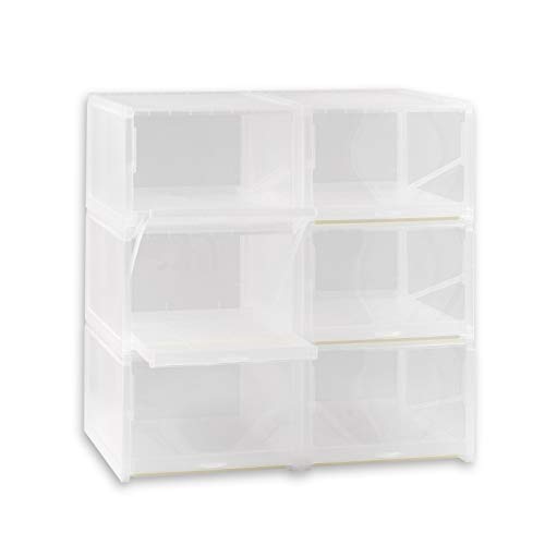 AJP Distributors 6-Pack Push-Pull Drawer Type Stackable Shoe Storage Container Box Organizer with 120° Lids for Home Closet & Entryway Sneakers Shoes Cabinet Bins Transparent Plastic Boxes Set (Clear)